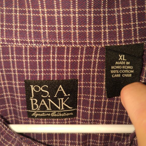 Jos A Bank XL LS Shirt Signature Hong Kong Cotton Plaid Button Down Purple - Picture 3 of 5
